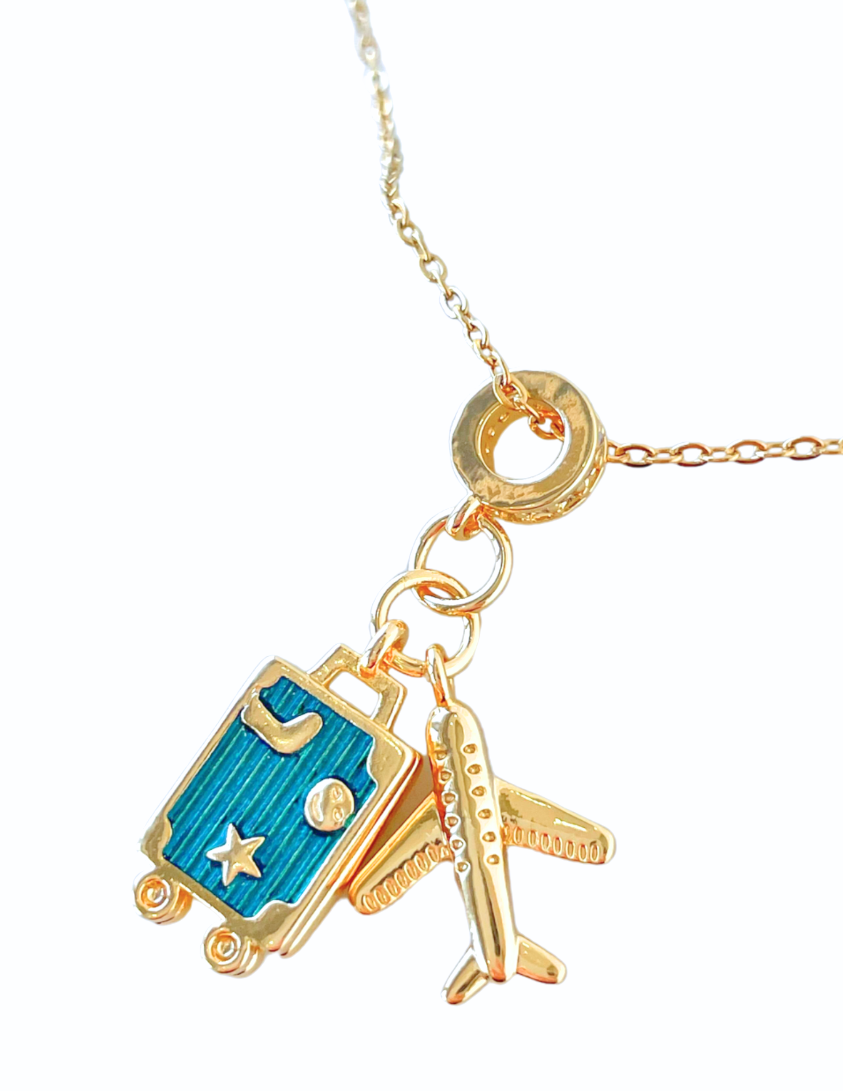 Airplane and Turquoise Suitcase Charm 02